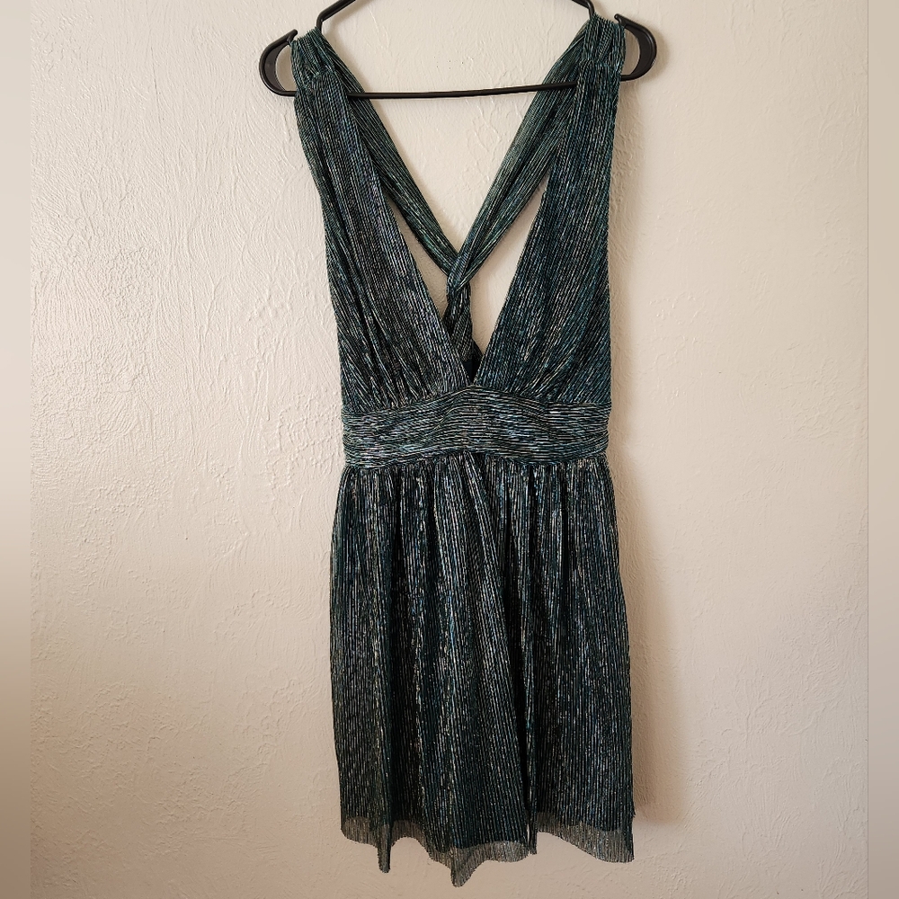 Lulu's Teal & Gold Mini Dress L
